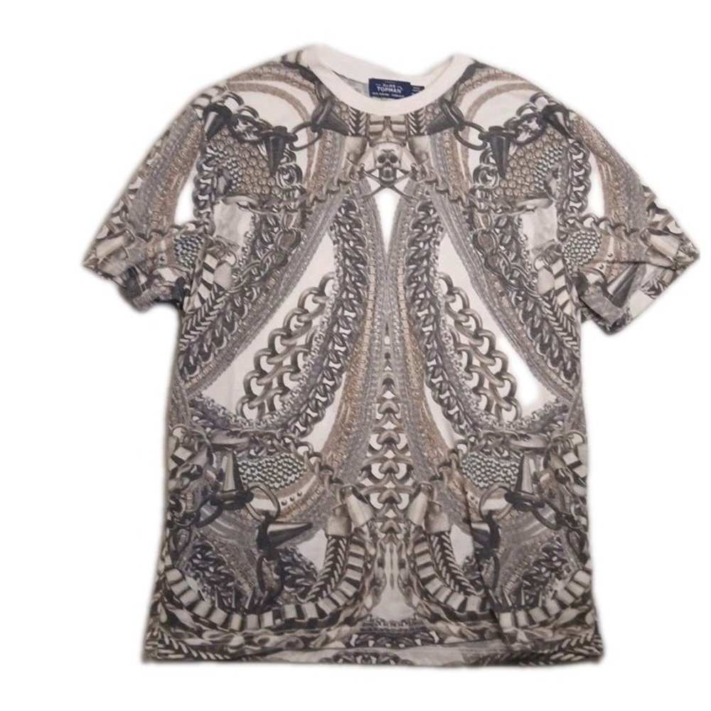 Topman T-shirt‎ Men's Size XL Black And Gray Punk Goth Metal Motorcycle Skull